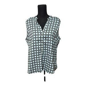 New York & Co sleeveless blouse with a gray and light blue squares size XL